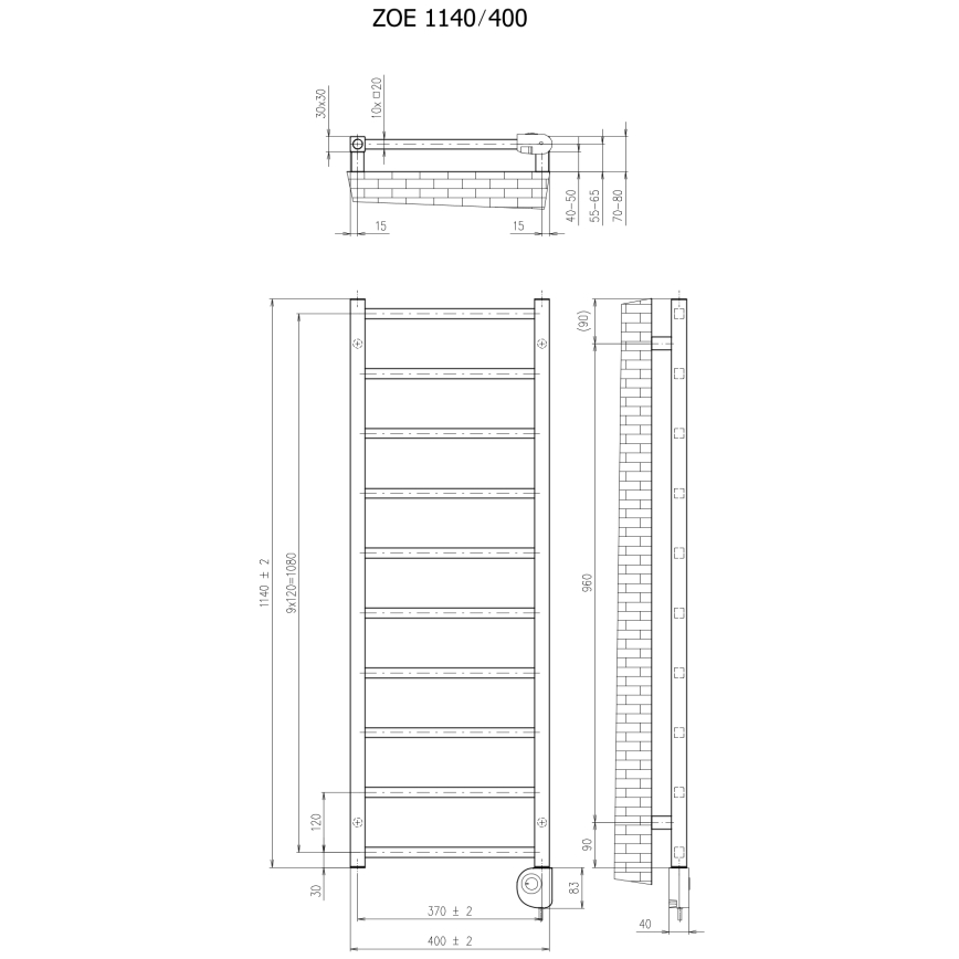 Vertaduro - Kopalniški radiator s termostatom ZOE 400W 114x40 cm bela