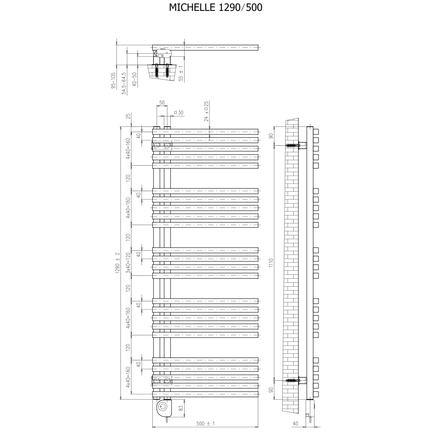 Vertaduro - Kopalniški radiator z termostatom MICHELLE 600W 129x50 cm črna