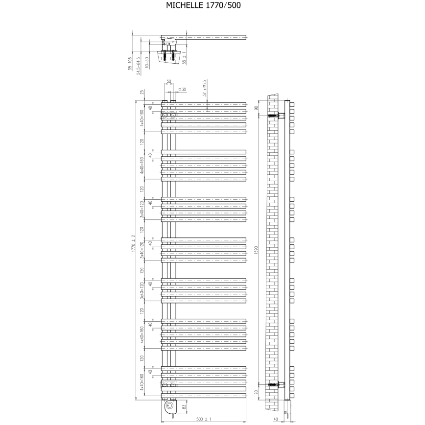 Vertaduro - Kopalniški radiator z termostatom MICHELLE 900 W 177 x 50 cm, bel