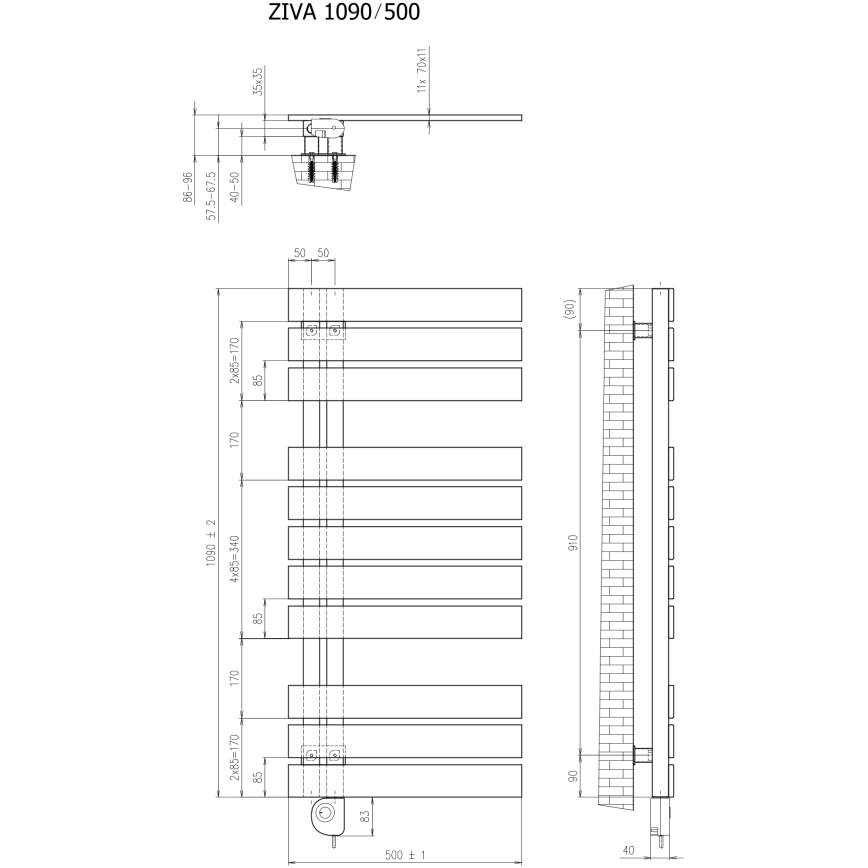 Vertaduro - Kopalniški radiator z termostatom ZIVA 500W 109x50 cm antracit