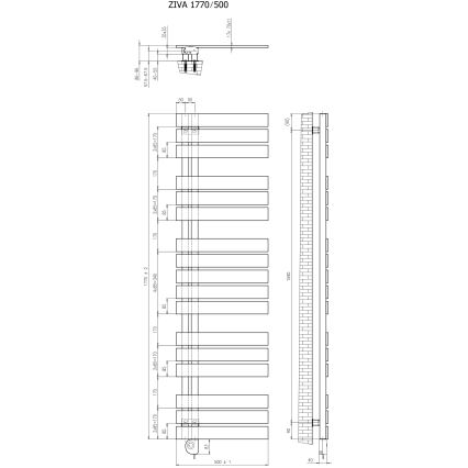 Vertaduro - Kopalniški radiator ZIVA z termostatom, 800 W, 177 x 50 cm, bel