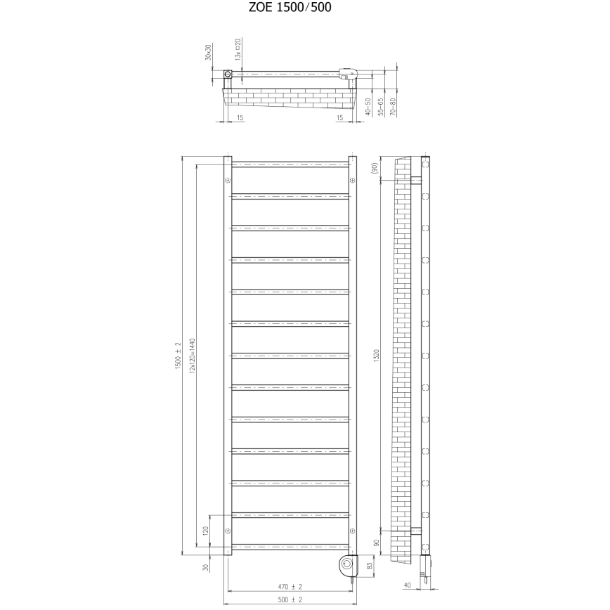 Vertaduro - kopalniški radiator ZOE s termostatom 400W 150x50 cm taupe