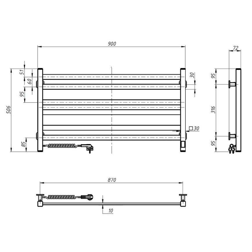 Vertaduro - Električni sušilnik za brisače z termostatom AVA 181W/230V 50x90 cm IP44, bel, levostranski