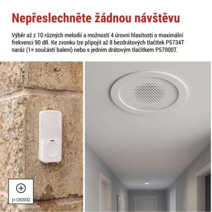 Vgradni brezžični zvonec 230V + 1xCR2032, bel