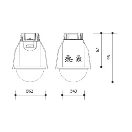 Vgradni senzor gibanja in mraka 360° 1200W/230V IP54 črn