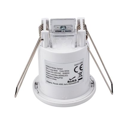 Vgradni senzor gibanja PIR 360° 400W/230V bela