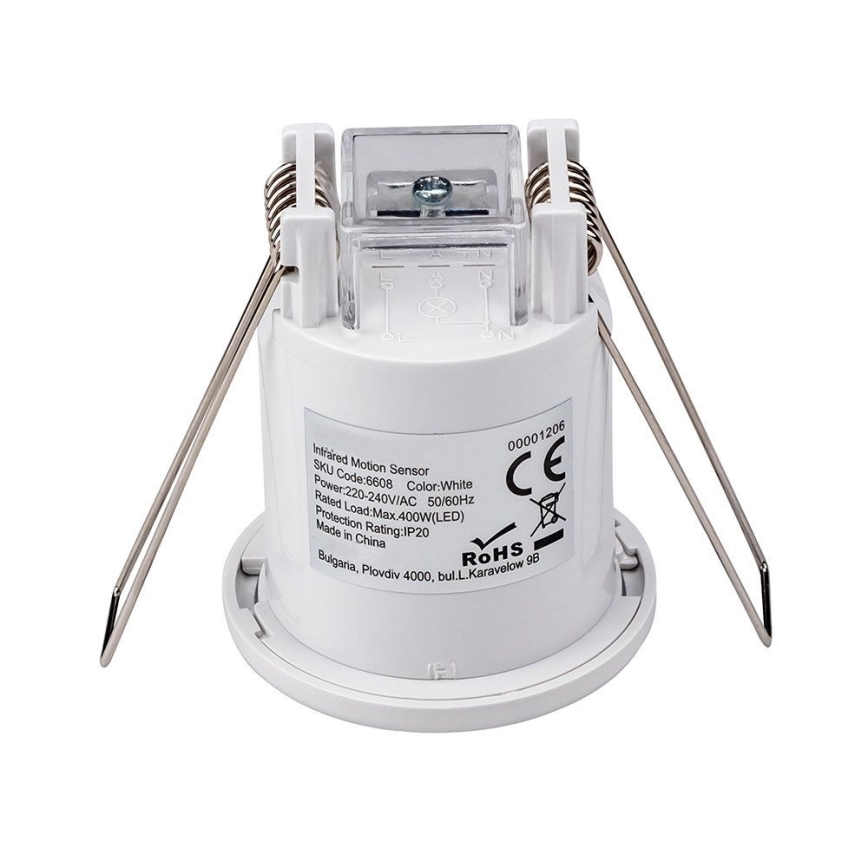 Vgradni senzor gibanja PIR 360° 400W/230V bela