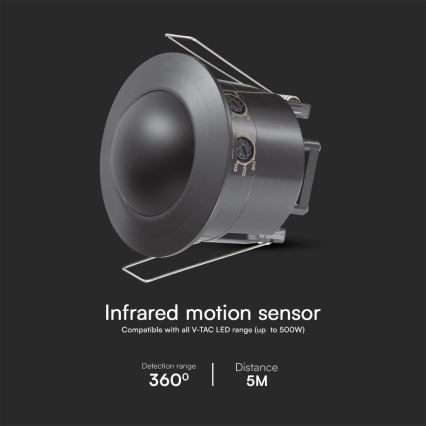 Vgradni senzor gibanja PIR 360° 500W/230V črna