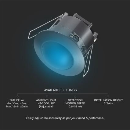 Vgradni senzor gibanja PIR 360° 500W/230V črna