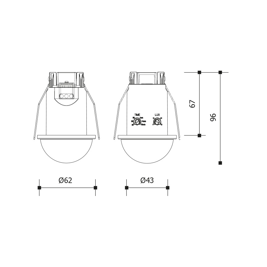 Vgradni senzor gibanja za spuščeni strop 360° 1200W/230V IP54, bela
