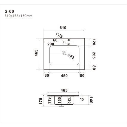 Vgradni umivalnik LILLESNAD 61x46cm keramika/črna