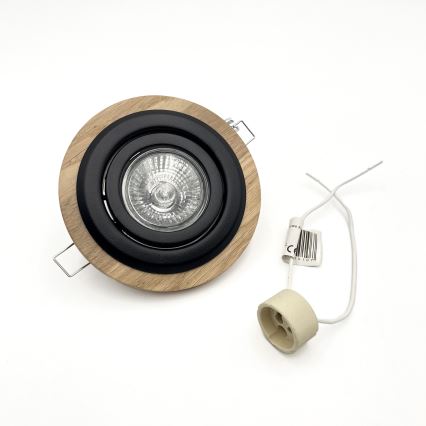 Vgradno stropno svetilo TOBBY 1xGU10/20W/230V, premer 11,5 cm, hrast/črna