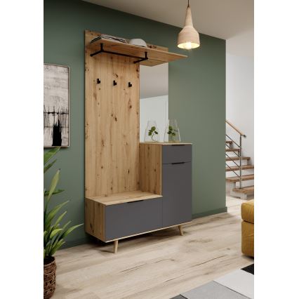 Vhodna stena z ogledalom SVEN, rjava/grafit