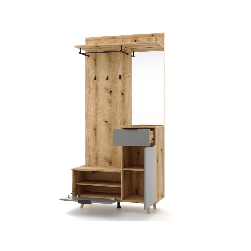 Vhodna stena z ogledalom SVEN, rjava/grafit