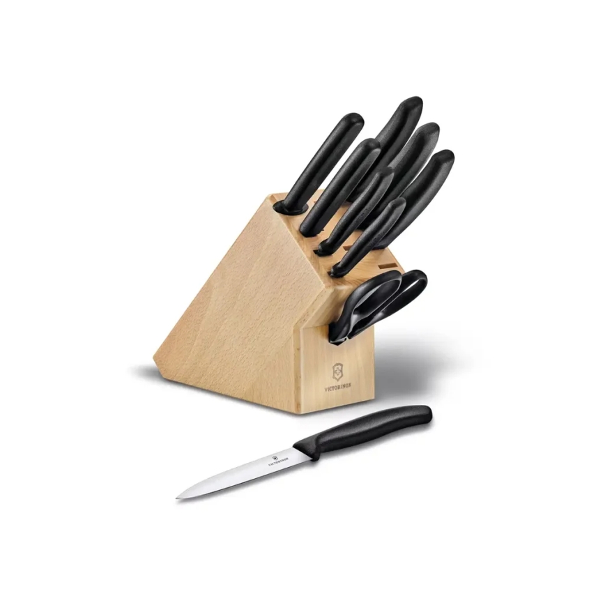 Victorinox - 10-delni komplet kuhinjskih nožev v stojalu SWISS CLASSIC, bukev/bež