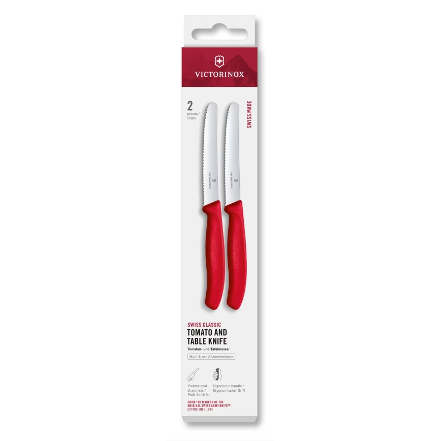 Victorinox - 2-delni komplet kuhinjskih nožev za zelenjavo SWISS CLASSIC, 11 cm, rdeč