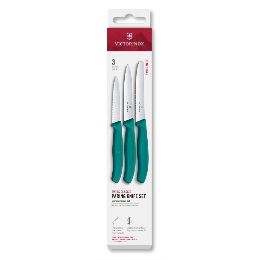 Victorinox - 3-delni komplet kuhinjskih nožev za zelenjavo SWISS CLASSIC v turkizni barvi