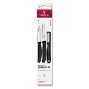 Victorinox - 3-delni set kuhinjskih nožev s lupilcem SWISS CLASSIC, črna