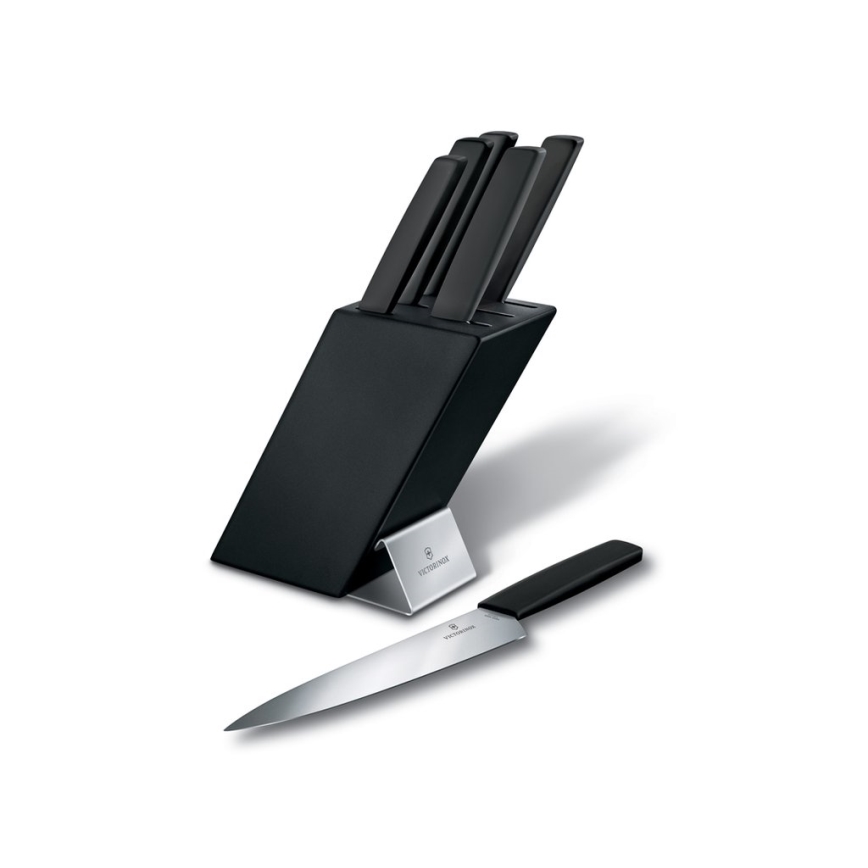 Victorinox - 7-delni komplet kuhinjskih nožev v stojalu SWISS MODERN, bukev/črna