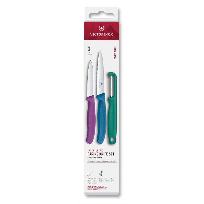 Victorinox - Komplet kuhinjskih nožev s lupilcem SWISS CLASSIC, 3 kosi, v pisanih barvah