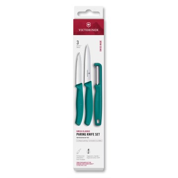 Victorinox - Turkizni komplet kuhinjskih nožev z lupilcem SWISS CLASSIC, 3-delni