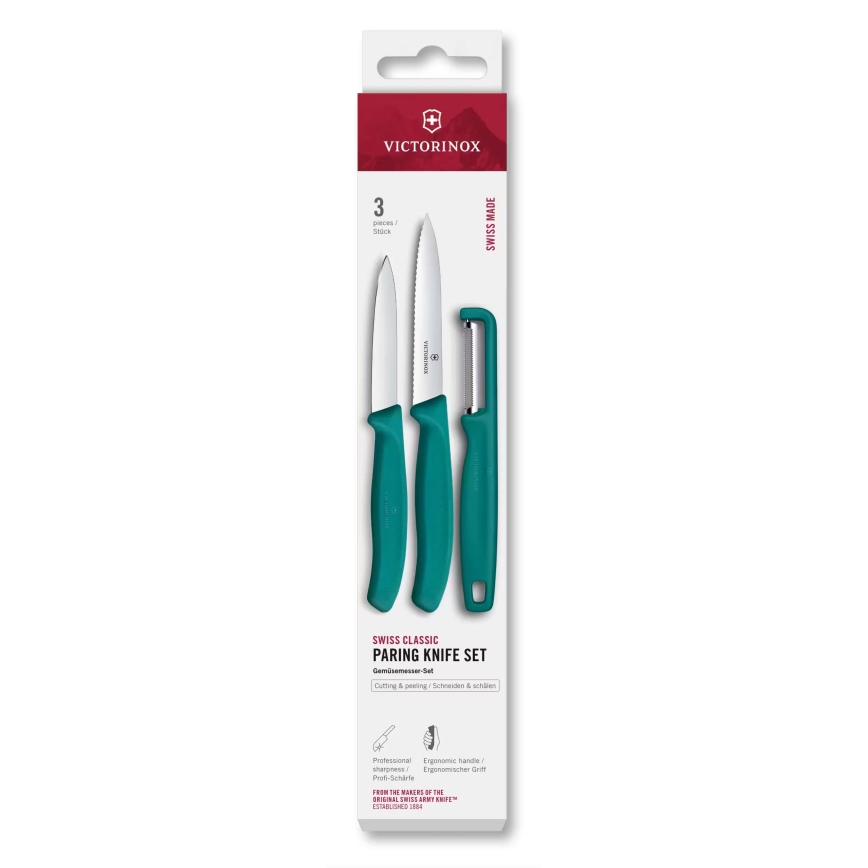 Victorinox - Turkizni komplet kuhinjskih nožev z lupilcem SWISS CLASSIC, 3-delni