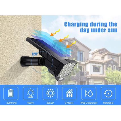 Viking - LED solarna svetilka LED/1W/3,7V IP65 6000K 2200 mAh