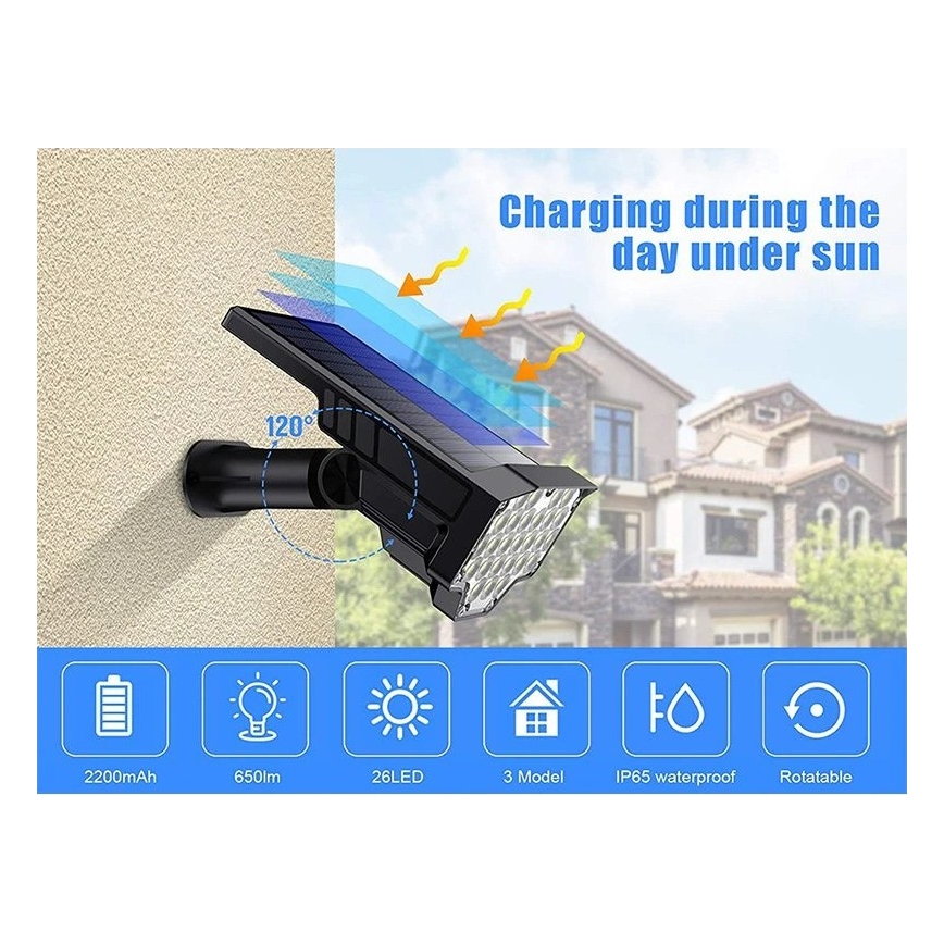 Viking - LED solarna svetilka LED/1W/3,7V IP65 6000K 2200 mAh