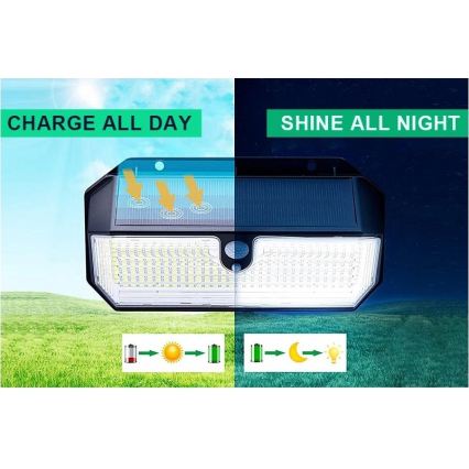 Viking - LED sončna stenska svetilka s senzorjem LED/2W/3,7V IP65 6000K 2200 mAh
