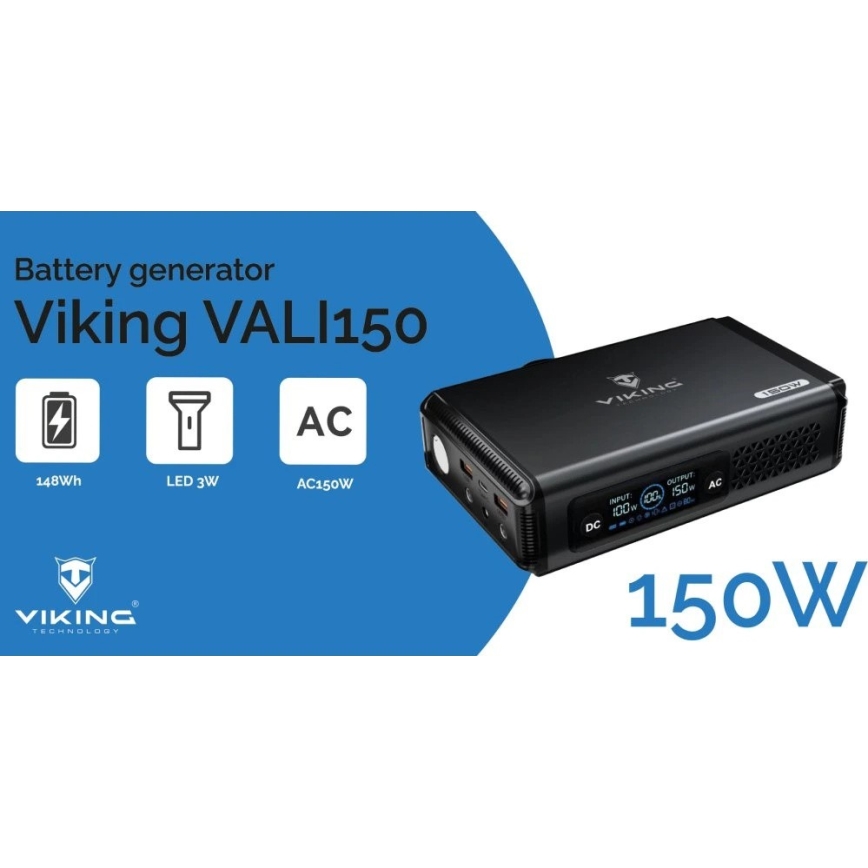 Viking - Polnilna postaja z LED zaslonom Power Delivery 148 Wh