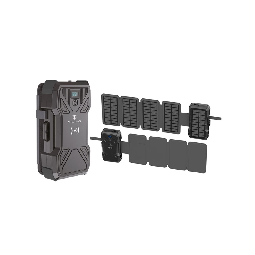 Viking - prenosna baterija z LED svetilko, brezžičnim polnjenjem in sončnim panelom Power Delivery 22,5W/30000 mAh