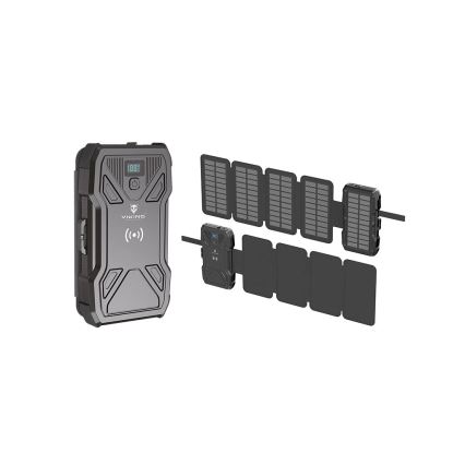 Viking - prenosna baterija s LED svetilko, brezžičnim polnjenjem in sončnim panelom Power Delivery 22,5W/10000 mAh
