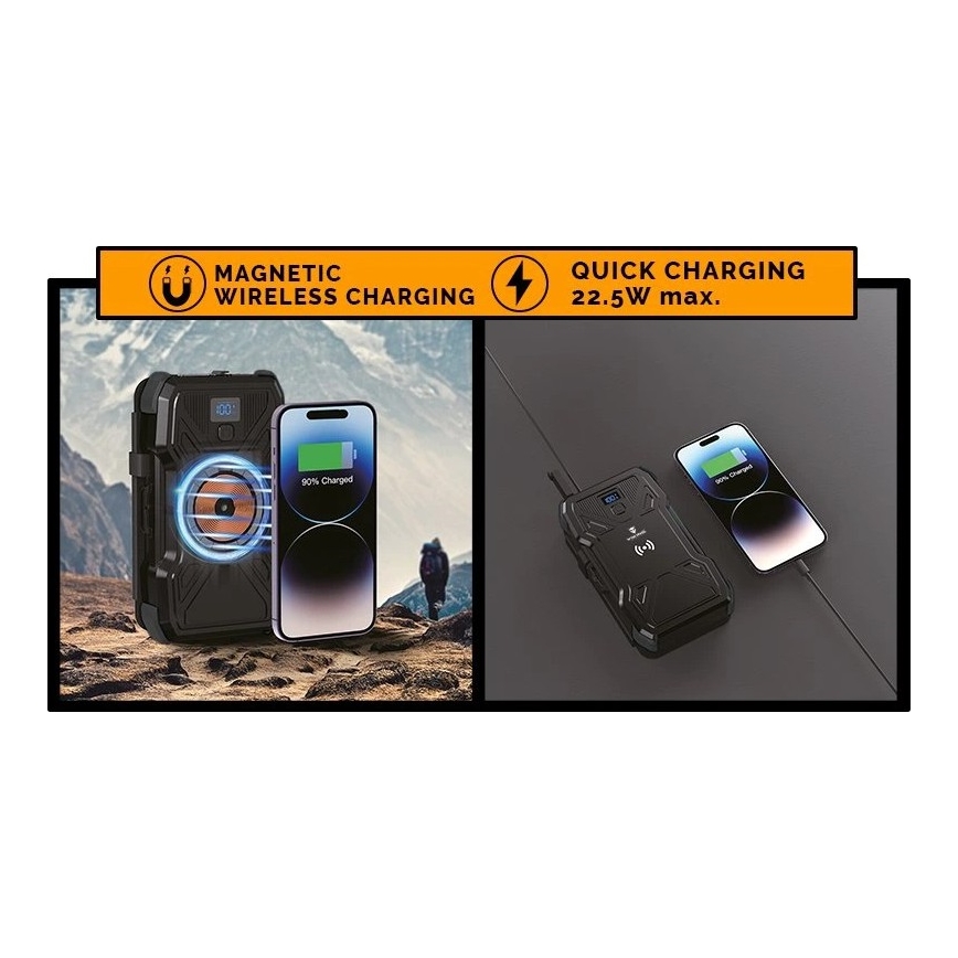 Viking - powerbank z LED svetilko, brezžičnim polnjenjem in solarnim panelom Power Delivery 22,5W/20000 mAh