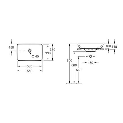 Villeroy & Boch 411355R1 - Pultni umivalnik VENTICELLO 55,5x36 cm keramika/bela