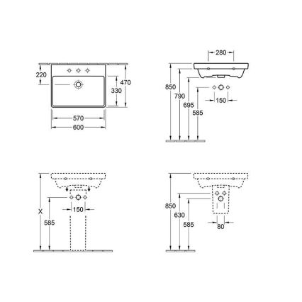 Villeroy & Boch 415860R1 - Viseči umivalnik AVENTO 60x47 cm keramika/bela