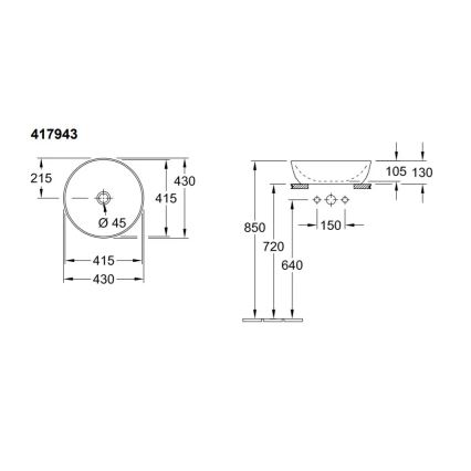 Villeroy & Boch 417943R1 - Pultni umivalnik ARTIS premera 43 cm keramika/bela