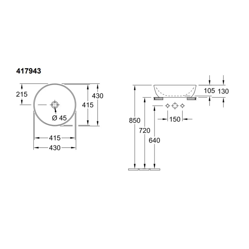 Villeroy & Boch 417943R1 - Pultni umivalnik ARTIS premera 43 cm keramika/bela