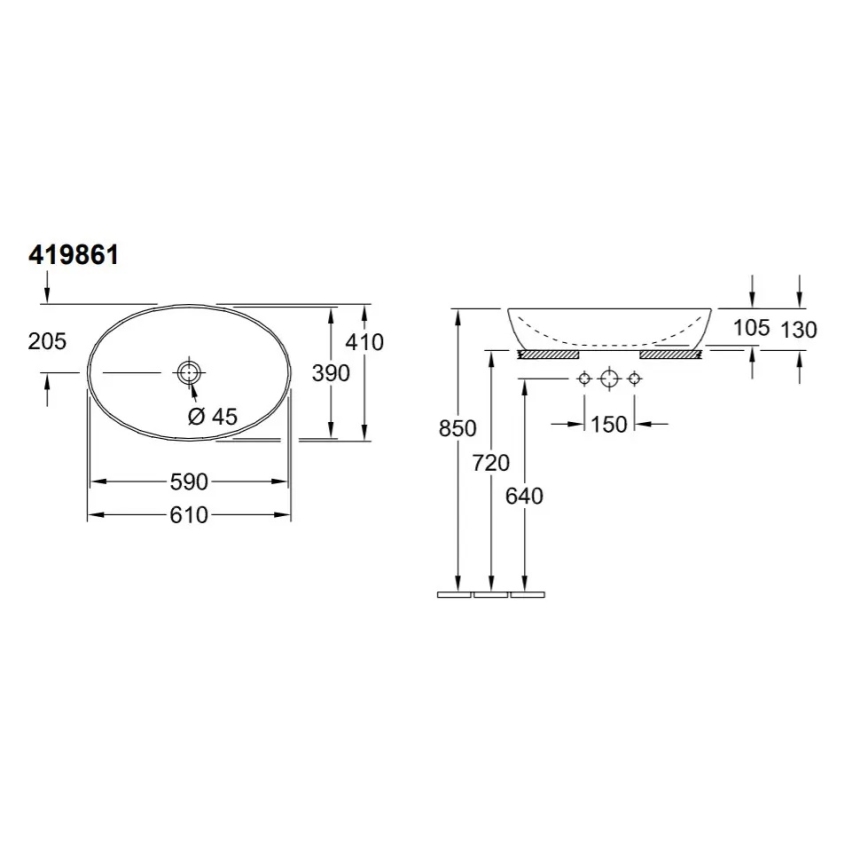 Villeroy & Boch 41986101 - Umivalnik na pult ARTIS 61x41 cm keramika/bela
