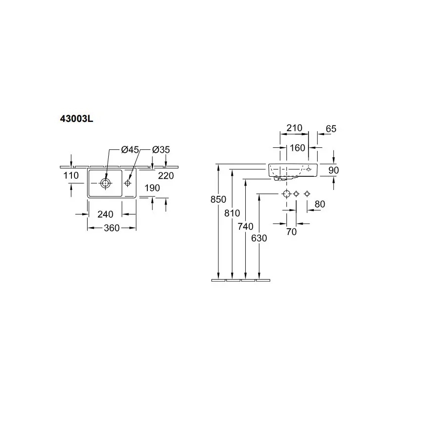 Villeroy & Boch 43003L01 - Stenski umivalnik AVENTO 36x22 cm keramika/bela