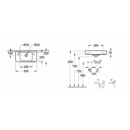 Villeroy & Boch 4342L501 - Viseči umivalnik O.NOVO 50 x 25 cm, keramika/bela