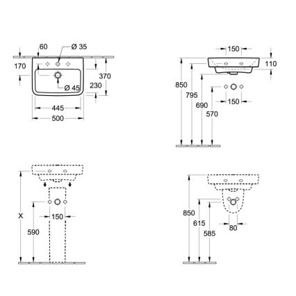 Villeroy & Boch 43445001 - Viseči umivalnik O.NOVO 50x37 cm keramika/bela