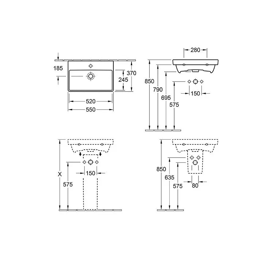 Villeroy & Boch 4A005501 - Viseči umivalnik AVENTO 55x37 cm keramika/bela