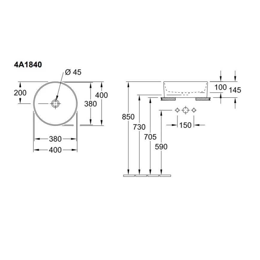 Villeroy & Boch 4A1840R1 - Umivalnik na pult COLLARO, premer 40 cm, keramika/bela
