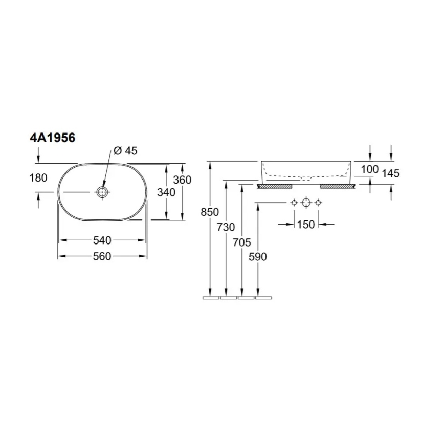 Villeroy & Boch 4A195601 - Umivalnik na pult COLLARO 56x36 cm keramika/bela