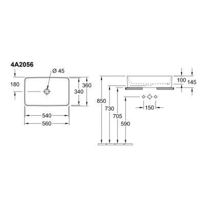 Villeroy & Boch 4A205601 - Umivalnik za pult COLLARO 56x36 cm keramika/bela