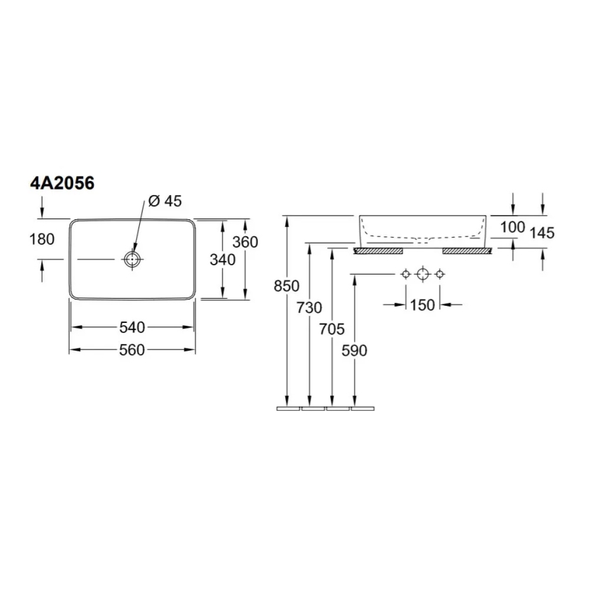 Villeroy & Boch 4A205601 - Umivalnik za pult COLLARO 56x36 cm keramika/bela