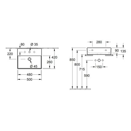 Villeroy & Boch 4A225G01 - Stenski umivalnik/na pult MEMENTO 50x42cm keramika/bela