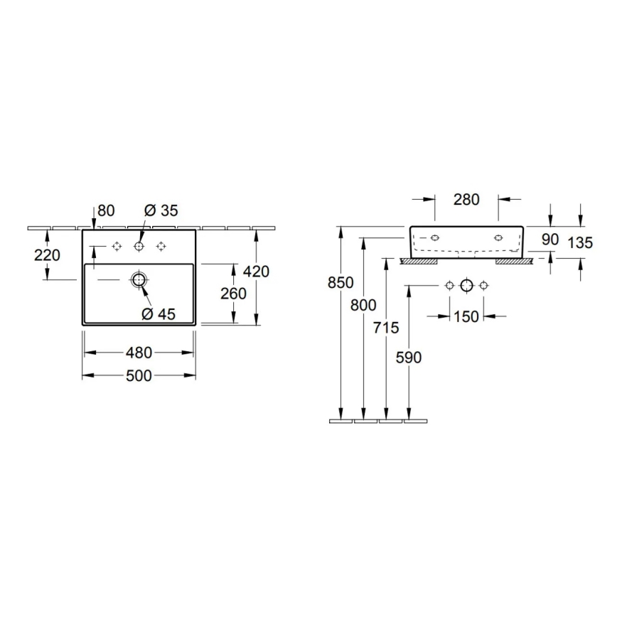 Villeroy & Boch 4A225G01 - Stenski umivalnik/na pult MEMENTO 50x42cm keramika/bela