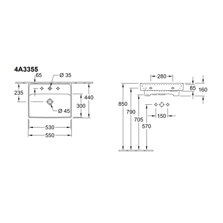 Villeroy & Boch 4A335501 - Stenski umivalnik COLLARO 55x44 cm keramika/bela
