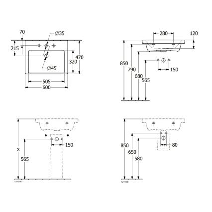 Villeroy & Boch 4A706001 - Viseči umivalnik SUBWAY 3.0 60x47 cm keramika/bela
